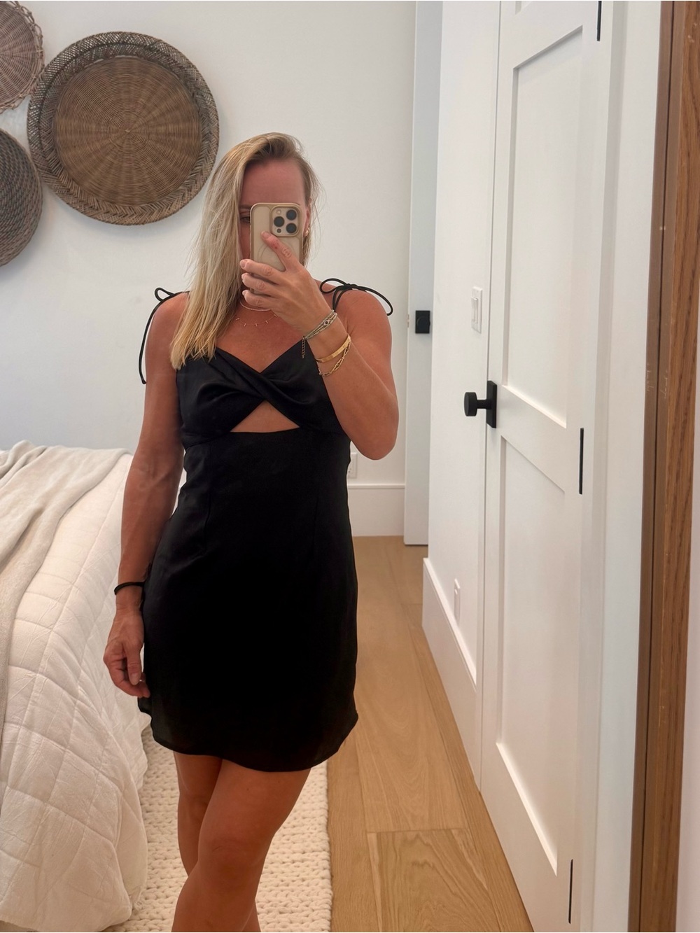 Hello Molly Black Tie-Shoulder Cutout Mini Dress